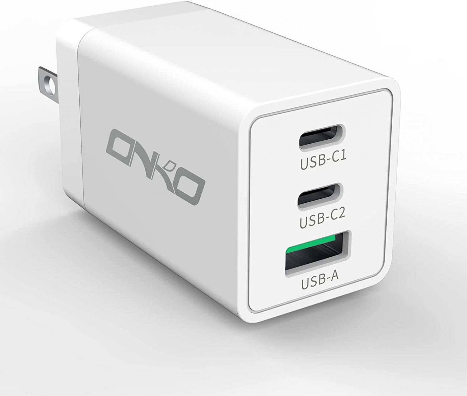 USB C Wall Charger, ONKO 67W 3 Port GaN PD&QC USB C Adapter, USB Power Adapter with Foldable Plug for iPhone/MacBook/MagSafe/iPad Pro/SamsungGalaxy/Pixel/Nintendo Switch(White)