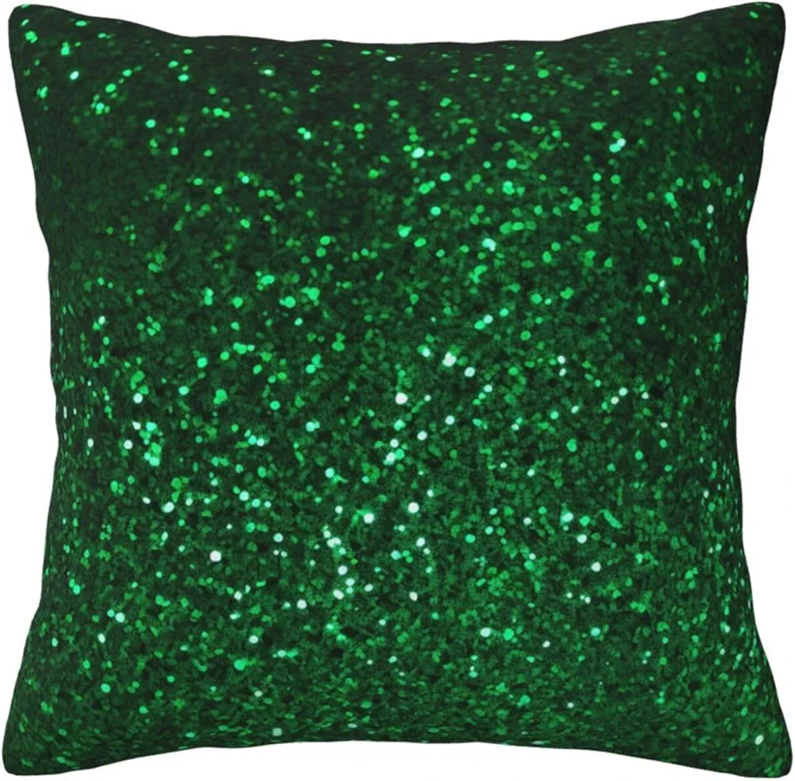 Green Sequin Sparkle Print Throw Pillow Cover Square Soft Cushion Cover Throw Pillow Case for Home Decor Living Room Bed Couch Car 12"x12"