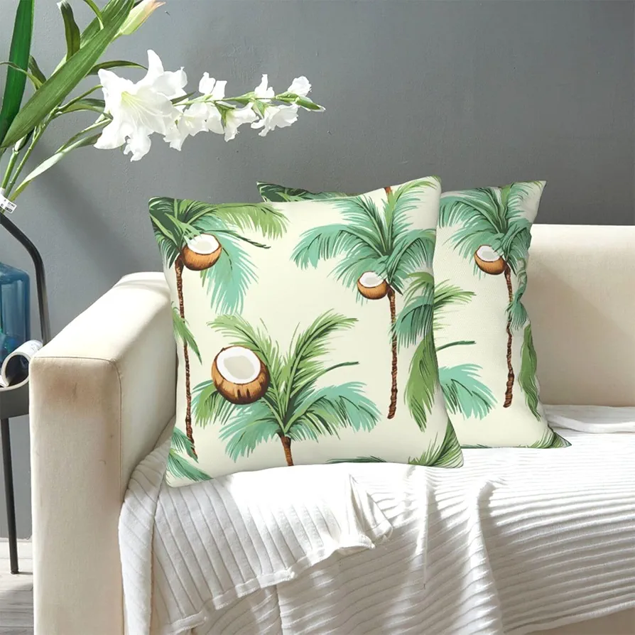 Throw Pillow Cover Summer Coconut Tree1 Decorative Pillowcase Modern Square Pillow Covers Soft Cozy Cushion Covers with Hidden Zipper Throw Cushion Case for Living Room Sofa Couch 16"x16"