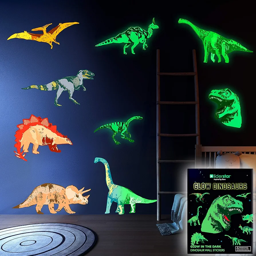 Dinosaur Wall Decals for Kids Room, Glow in The Dark Wall Stickers, Large Removable Dino Decor for Boys Room, Classroom - Birthday Christmas Gift for Girls and Boys, Toddler Room Decor for Boys