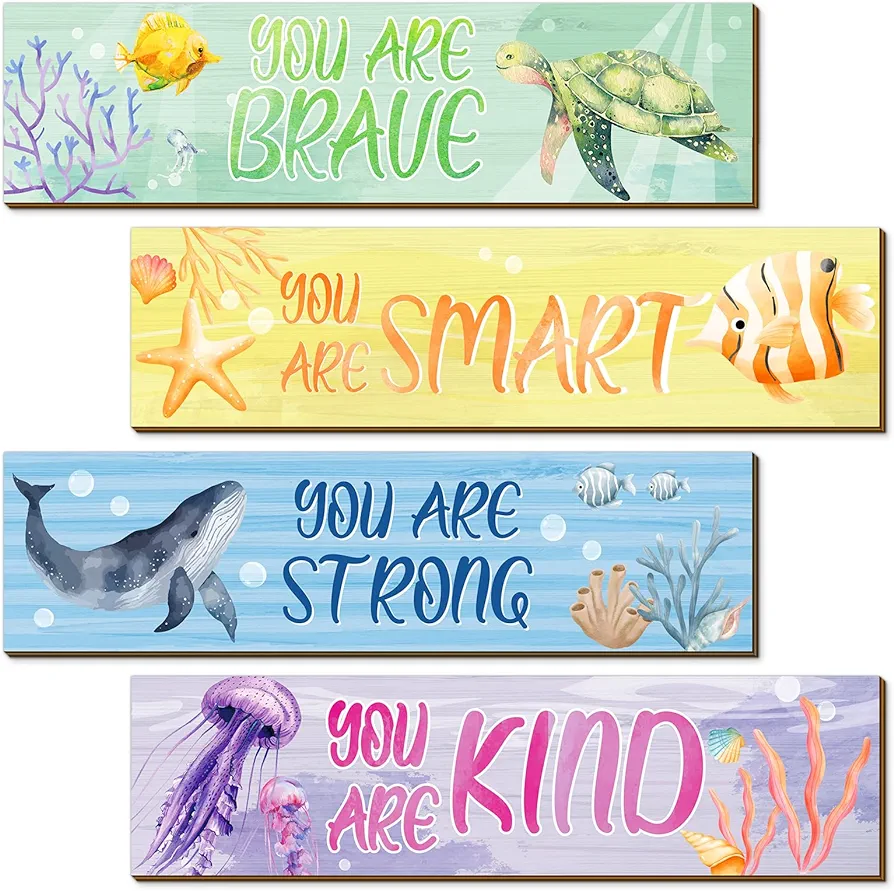 Ocean Decor Kids Room Decor Sea Animal Bedroom Wall Decor Ocean Animal Room Decor for Kids Boys Girls Beach Wooden Hanging Wall Sign for Teens Children Toddler Nursery Playroom