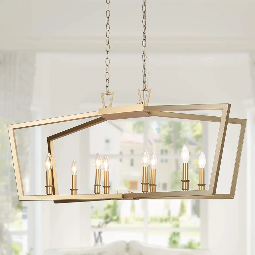 KSANA Gold Chandelier, Modern 8 Lights Metal Light Fixture for Dining Room and Kitchen Island