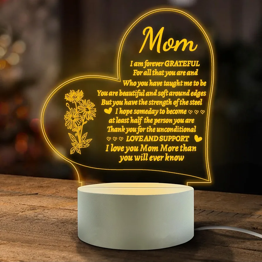 Lovely Mother-Best Mom Birthday Gifts from Daughter Son，Mom Night Light，Room Decoration Mom's (1 Pack)