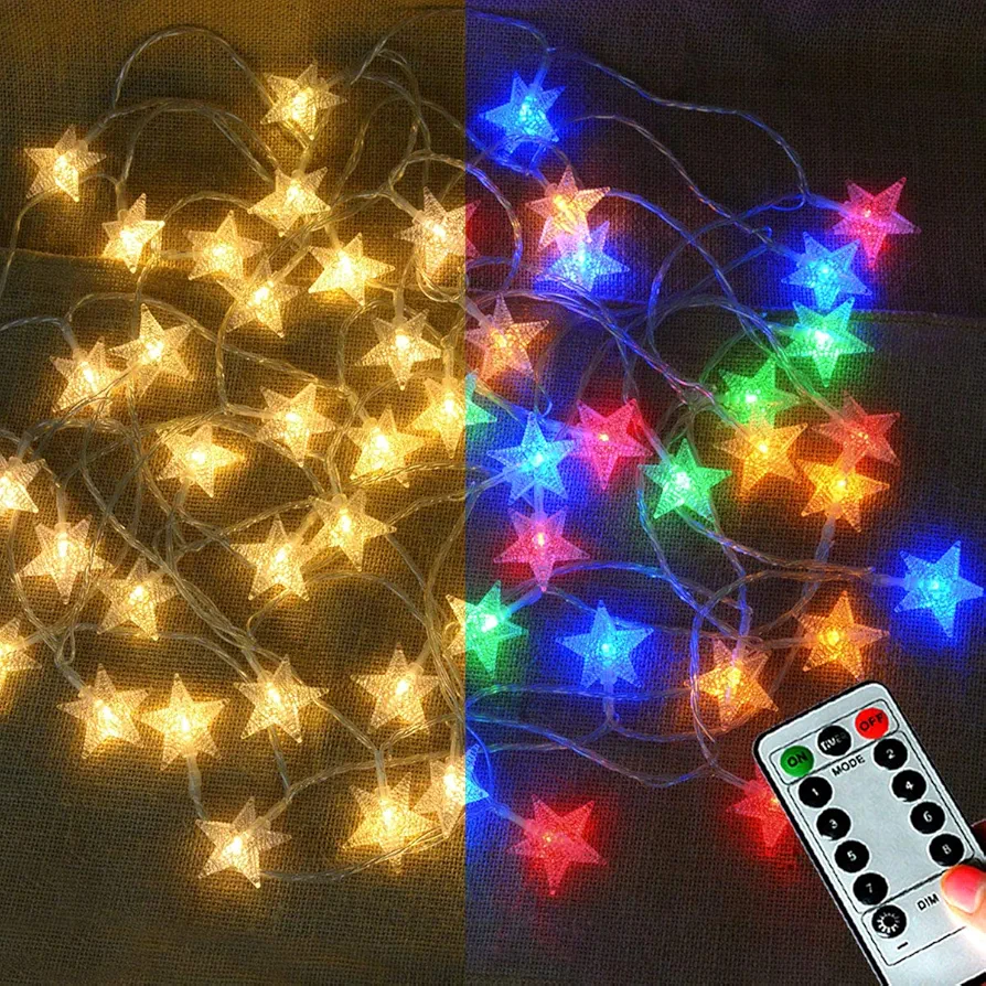 LAMPDREAM Abkshine 25Ft 50LEDs Battery Powered Star Fairy Lights, 8 Modes Warm White Color Changing LED Star String Lights for Wedding, Christmas, Birthday, Halloween, Mother Day