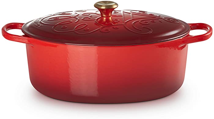 Le Creuset Enameled Cast Iron Noel Collection Signature Oval Dutch Oven, 6.75 qt, Applique w/Gold Knob