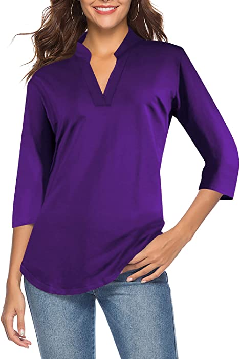 CEASIKERY Women's 3/4 Sleeve V Neck Tops Casual Tunic Blouse Loose Shirt