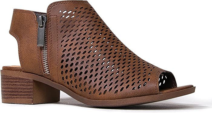 J. Adams Tracy Booties for Women - Peep Toe Low Block Heel Bootie