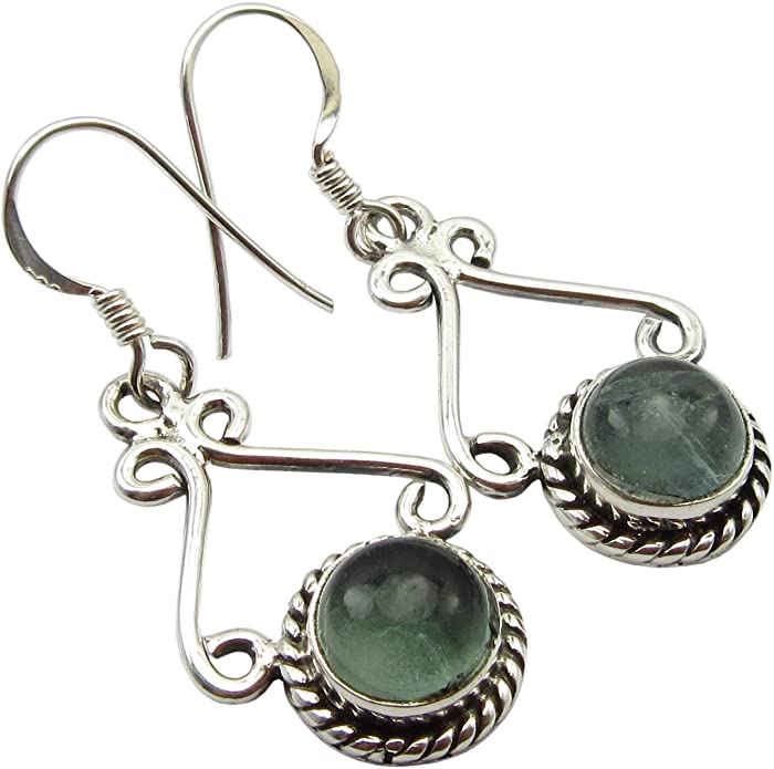 SilverStarJewel Solid Sterling Silver Apatite Ancient Style Earrings 1.3" Jewelery Gift