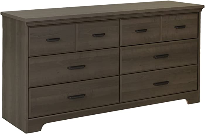 South Shore Versa Collection 6-Drawer Double Dresser, Gray Maple with Antique Handles