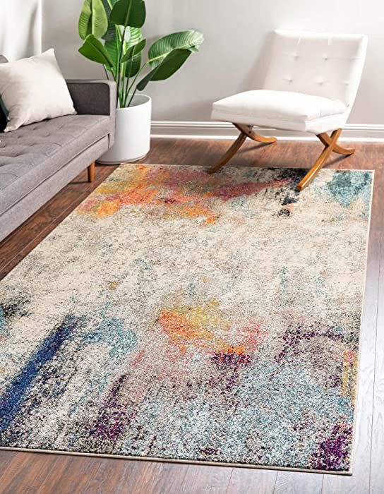 Unique Loom Chromatic Collection Modern Colorful & Vibrant Abstract Area Rug for Any Home Décor, 9 ft x 12 ft, Beige/Pink