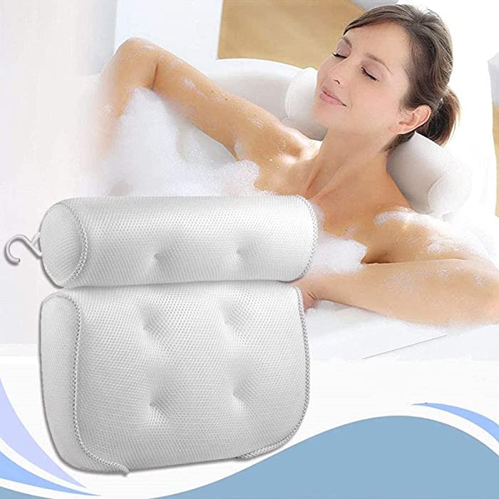 XXIOJUN Bath Pillow Breathable 3D Air Mesh, Strong Suction Cups for Hot Tub Headrest Neck and Shoulder Support, Thicken Spa Pillows Soft and Quick Dry (Color : White, Size : 38x32x8cm)