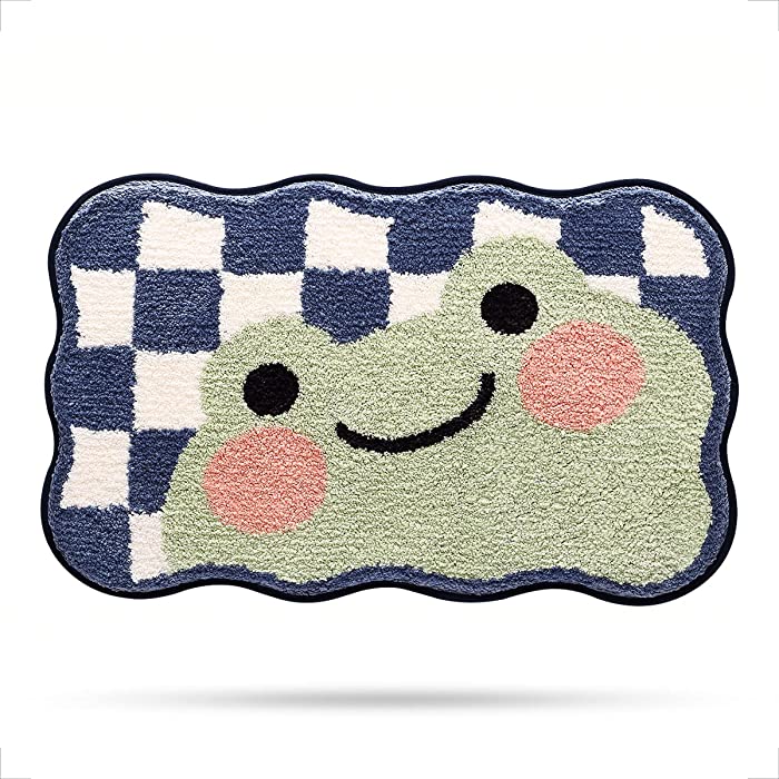 Cute Bathroom Rug Mat, Extra Soft Absorbent Bath Rug, Non-Slip Comfortable Bath Mat, Carpet for Tub, Shower, Bath Room, Machine Wash Dry, 16"x24", Frog