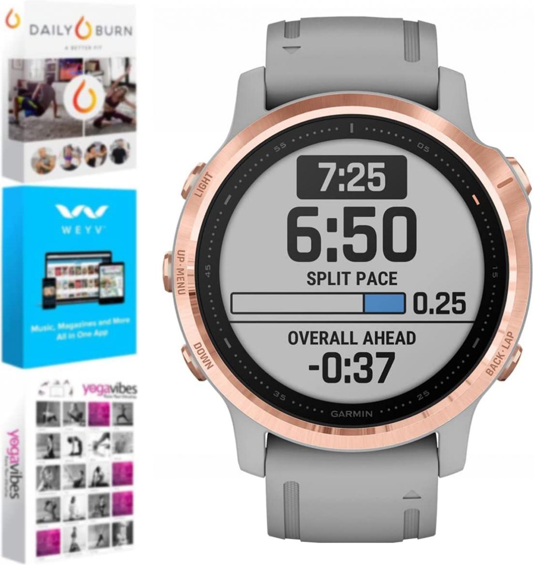 Garmin 010-02159-20 Fenix 6S Sapphire Multisport GPS Smartwatch, Rose Gold Bundle with Tech Smart USA Fitness and Wellness Suite Includes Altair Weyv, Yoga Vibes and Daily Burn