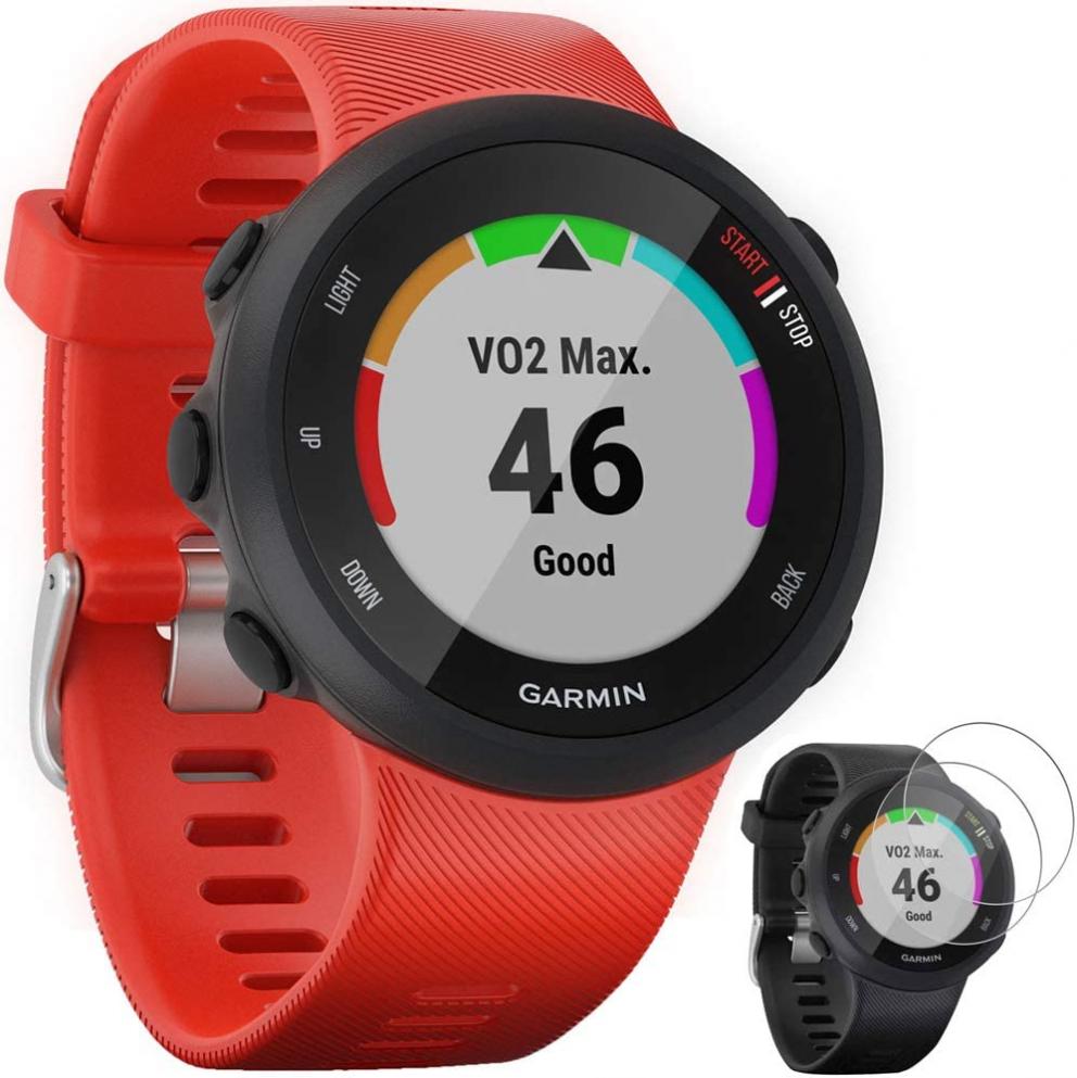 Garmin Forerunner 45 GPS Running Watch 42mm Lava Red (010-02156-06) with Deco Gear Forerunner 45/S Tempered Glass Screen Protector 2-Pack