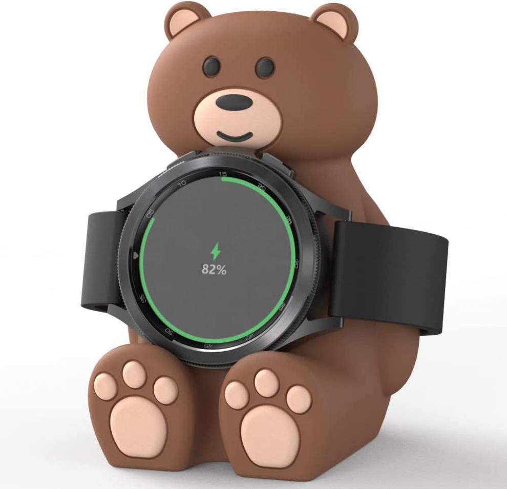 SIKAI Cute Bear Charger Stand Compatible with Samsung Galaxy Watch 4 / Galaxy Watch 4 Classic/Galaxy Watch 3 / Galaxy Watch Active, Soft Silicone, Nightstand Mode, Home/Office Use, Ideal Gift