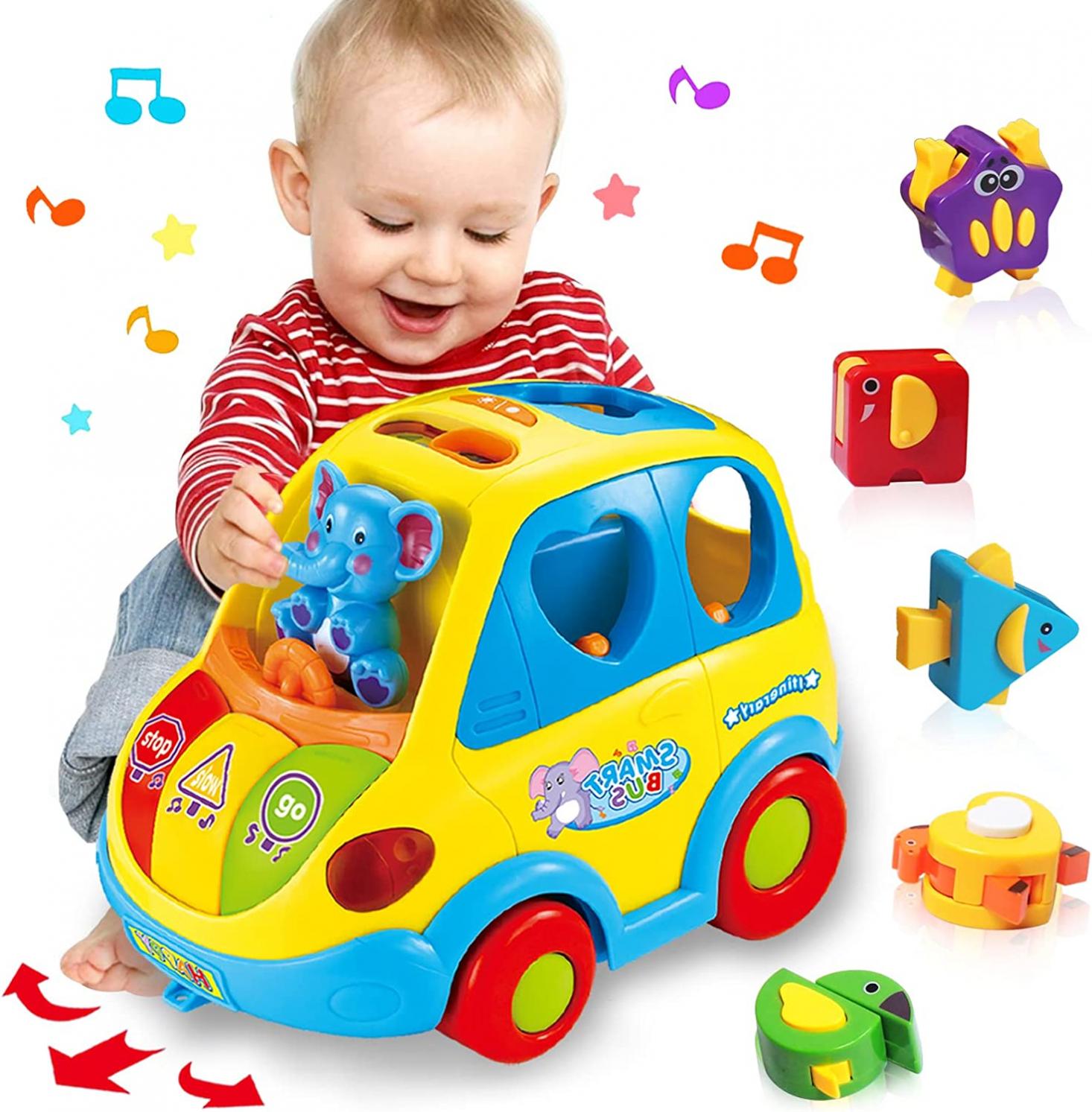 DUMMA Baby Toys 12-18 Months Musical Bus Toys for 1 2 3 4+Year Old Boys Girls Gifts,Early Education Learning Toy with Fruit/Music/Lighting/Smart Shapes for 18-24 Months Birthday Gifts