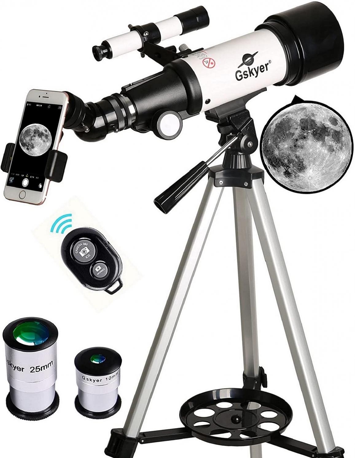 Gskyer Telescope, 70mm Aperture 400mm AZ Mount Astronomical Refracting Telescope for Kids Beginners - Travel Telescope with Carry Bag, Phone Adapter and Wireless Remote