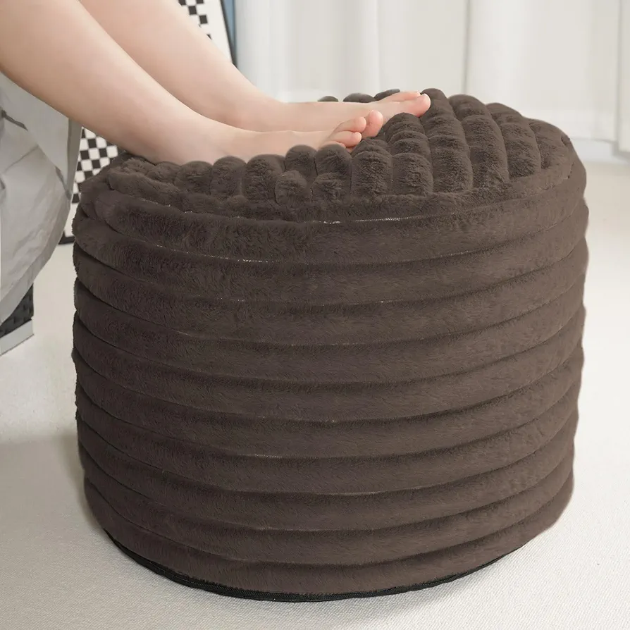 Pouf Ottoman Stuffed Round for Foot Rest, Faux Fur Poufs with Foam Chunk Filling, Storage Ottoman Pouf Foot Stool Cushion, 20 X 15 Inch Floor Chair for Living Room Bedroom Home Decor, Brown