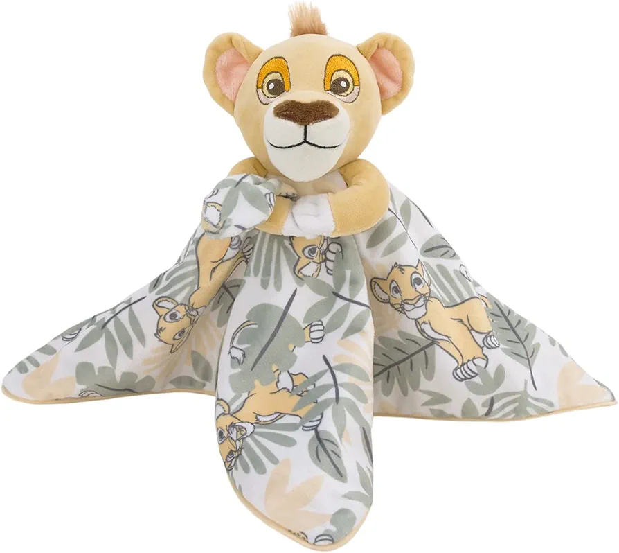 Disney Lion King Simba Yellow, Green, and White Jungle Leaves Lovey Security Blanket