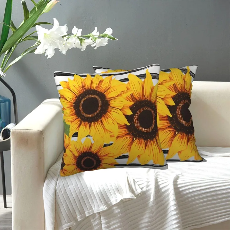 Throw Pillow Cover Stylish Sunflowers Decorative Pillowcase Modern Square Pillow Covers Soft Cozy Cushion Covers with Hidden Zipper Throw Cushion Case for Living Room Sofa Couch 16"x16"