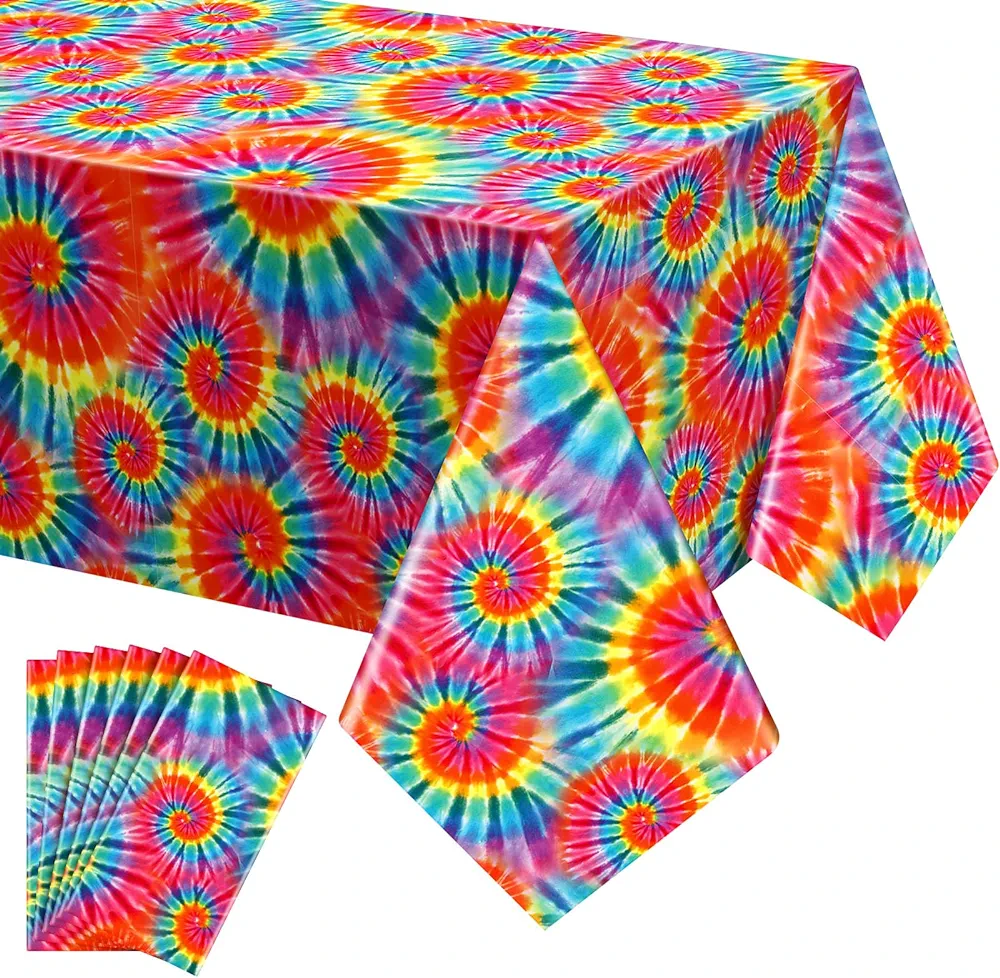 6 Pcs Tie Dye Tablecloth Rainbow Table Cloth 54 x 108 Inches Plastic Rectangle Tie Dye Party Supplies Colorful Disposable Table Cover for Tie Dye Themed Party Birthday Dining Room Kitchen