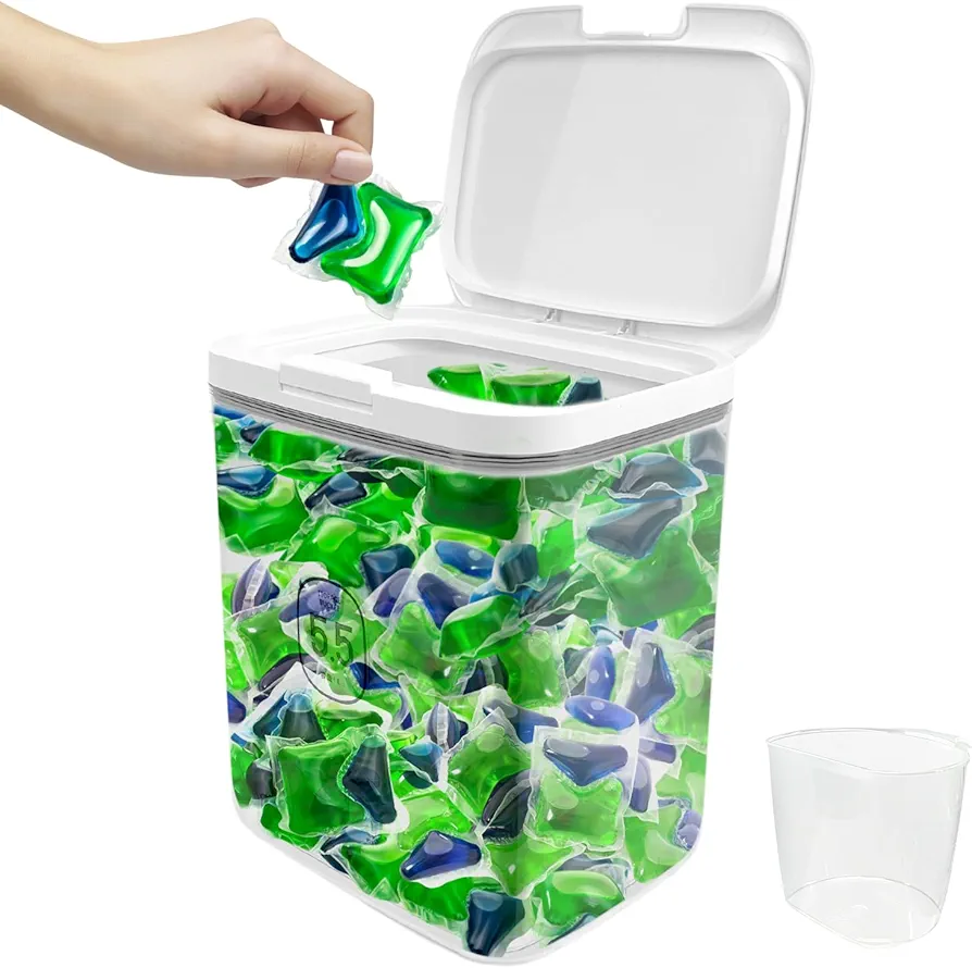 5.5L large Capacity Container With One-Press Lid For Laundry Room Organization and Storage Decor- Laundry Pods And Airtight Dishwasher Pod Holder For Laundry Beads, Laundry Powder, Storage