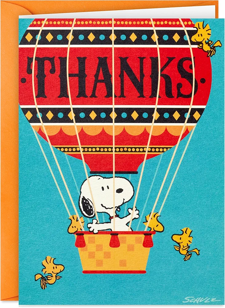 Hallmark Peanuts Thank You Cards, Snoopy in Hot Air Balloon (20 Cards with Envelopes)