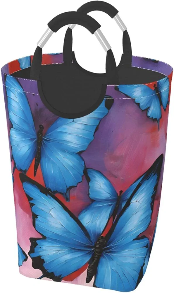 Laundry Basket Collapsible Clothes Hamper for Dirty Clothes, Laundry Bag with Handles Blanket Toys Storage Blanket, Dorm Room Essentials Accessories - Flower butterfly