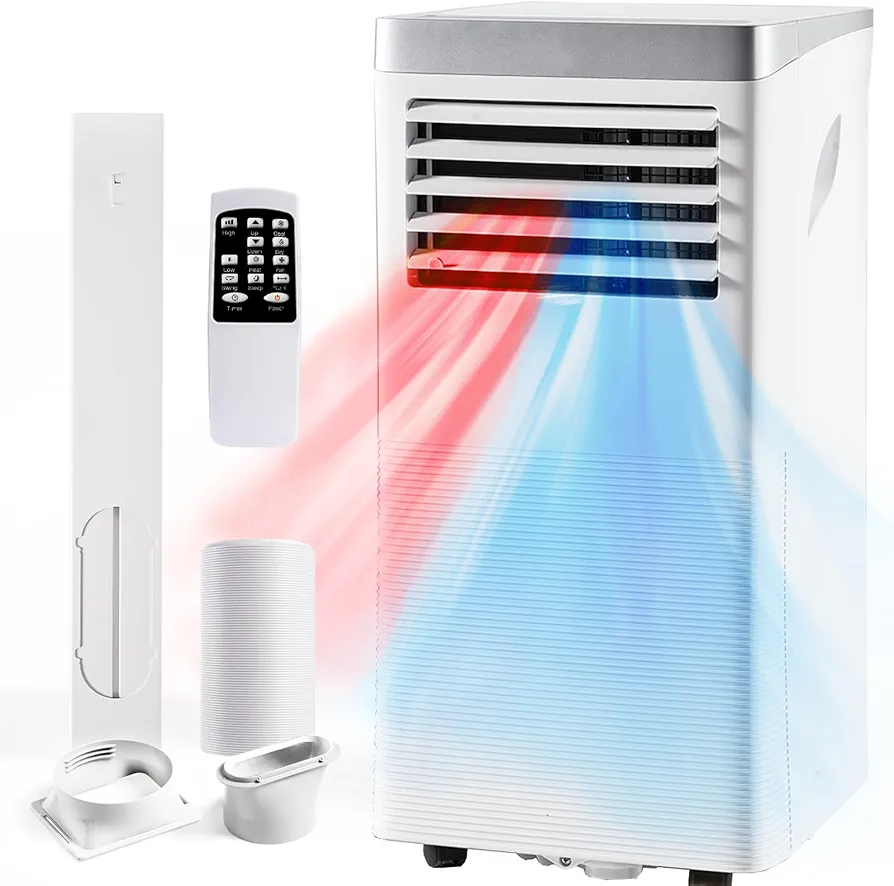 Aoxun 10,000 BTU Portable Air Conditioner and Heater, 4-IN-1 Dehumidifier, Fan W/Remote Control, 24H Timer Portable AC Unit for Home, Office, Dorm, Window Kits Included, White