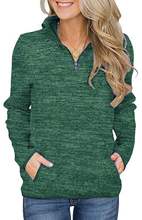 Artfish Women's Women Quarter Zip Casual Pullovers Lightweight Fleece Sweatshirts with Pockets