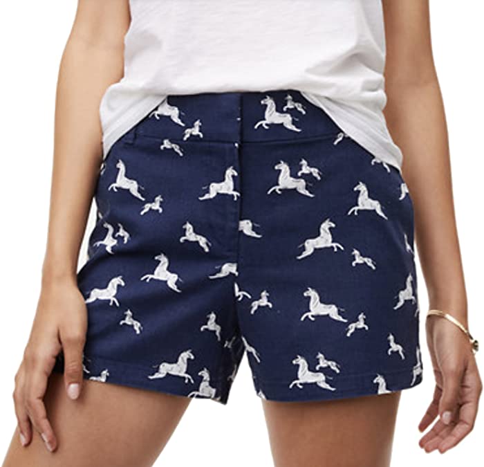 Ann Taylor LOFT Women's 4" Navy Zebra Horse Linen/Cotton Riviera Shorts