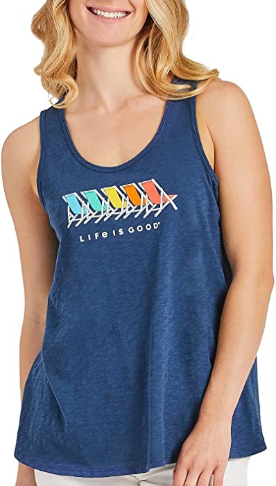 Life is Good. Women's Textured Slub Tank Chair Spectrum, Darkest Blue