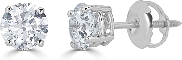 Amazon Collection 14K Gold Round-Cut Diamond Stud Earrings (1/4-2 cttw, J-K Color, I2-I3 Clarity)