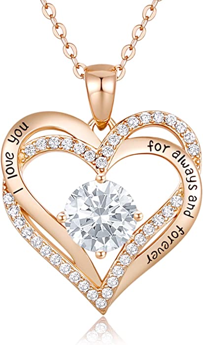 CDE Forever Love Heart Pendant Necklaces for Women 925 Sterling Silver with Birthstone Zirconia, Birthday Anniversary Jewelry Gift for Women Wife Girls