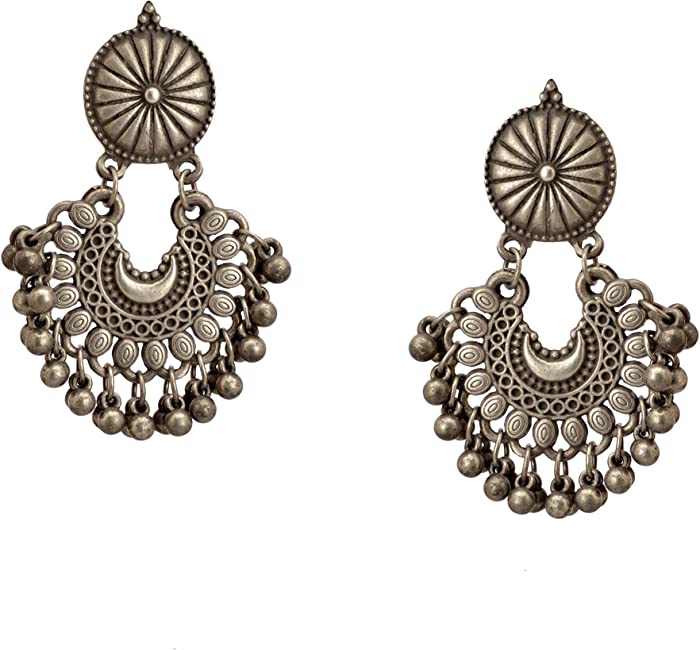 Zephyrr Oxidised Traditional Chandbali Dangle Earrings Boho Jewelery For Women And Girls(JAE-5003)