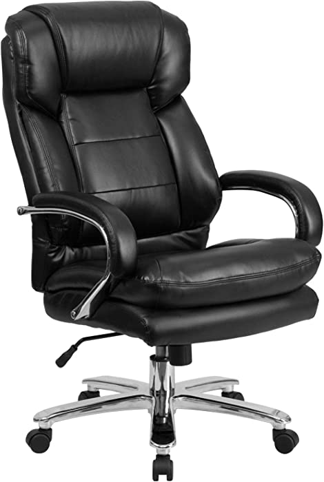 Flash Furniture Big & Tall Office Chair | Black Leather Swivel Executive Desk Chair with Wheels