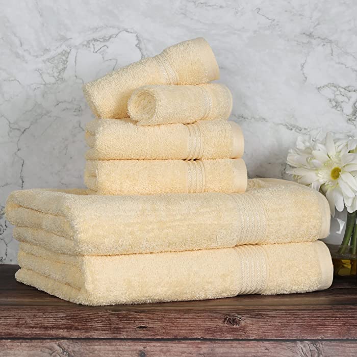 SUPERIOR Luxury Cotton Bath Towel Set - 6-Piece Towel Set, Premium Egyptian Cotton Towels, Canary