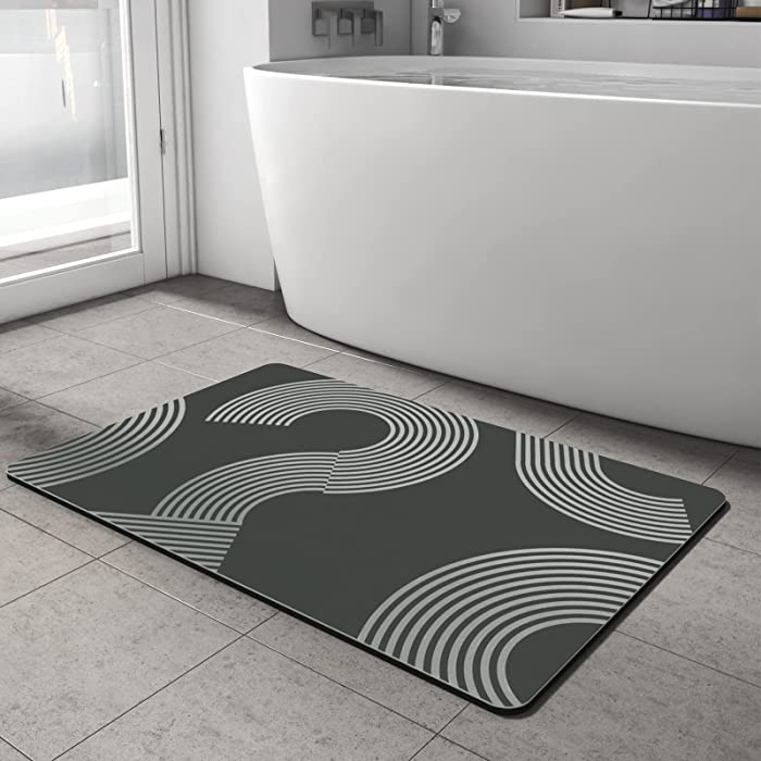 AMOAMI-Bathroom Mat Rug-Rubber Backing Super Absorbent Floor Mat for Bathroom-Quick Dry Bath Mats for Bathroom Non Slip Bath Rugs-Shower Rugs Thin Bathroom Rugs Fit Under Door-17" x 27.5"Black