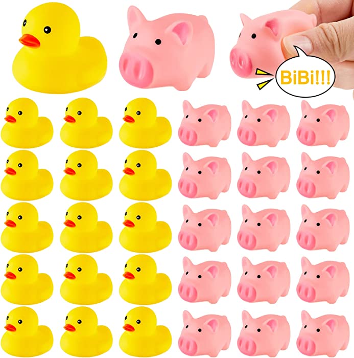 30 Pieces Mini Rubber Ducky Rubber Pig Bath Toys Rubber Pig Small Rubber Duckies Pig Party Favors Floating Bath Animal Toys for Pool Bath