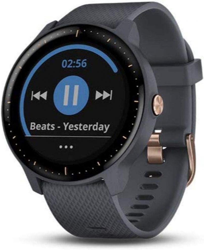 Garmin Vivoactive 3 Music, Multisport GPS Watch with Music Storage, Built-in Sports Apps, Automatic Sync and Supports Spotify, Granite Blue with Rose Gold Hardware (Renewed)