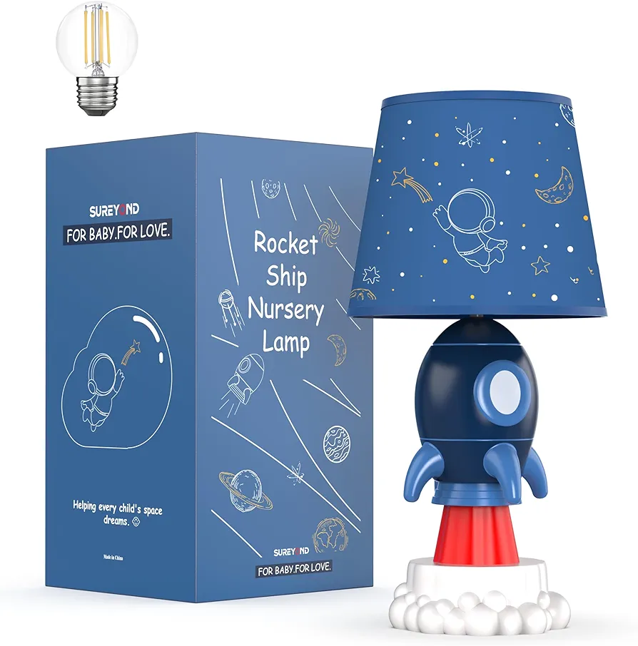 Rocket Lamp,Kids Lamp,Space lamp with E26 LED Blub & Shade,Space Decor for Boys Room,Apply to Space Themed Bedroom Decor(Blue)