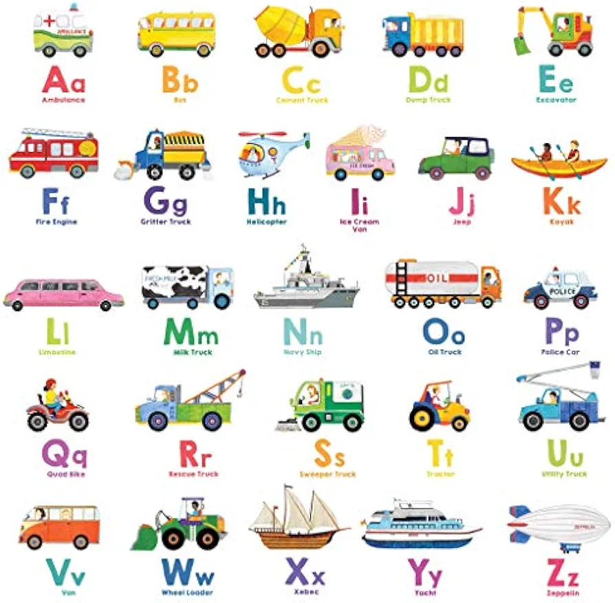 DECOWALL DS8-2005N Transport Alphabet Kids Wall Stickers Wall Decals Peel and Stick Removable Wall Stickers for Kids Nursery Bedroom Living Room