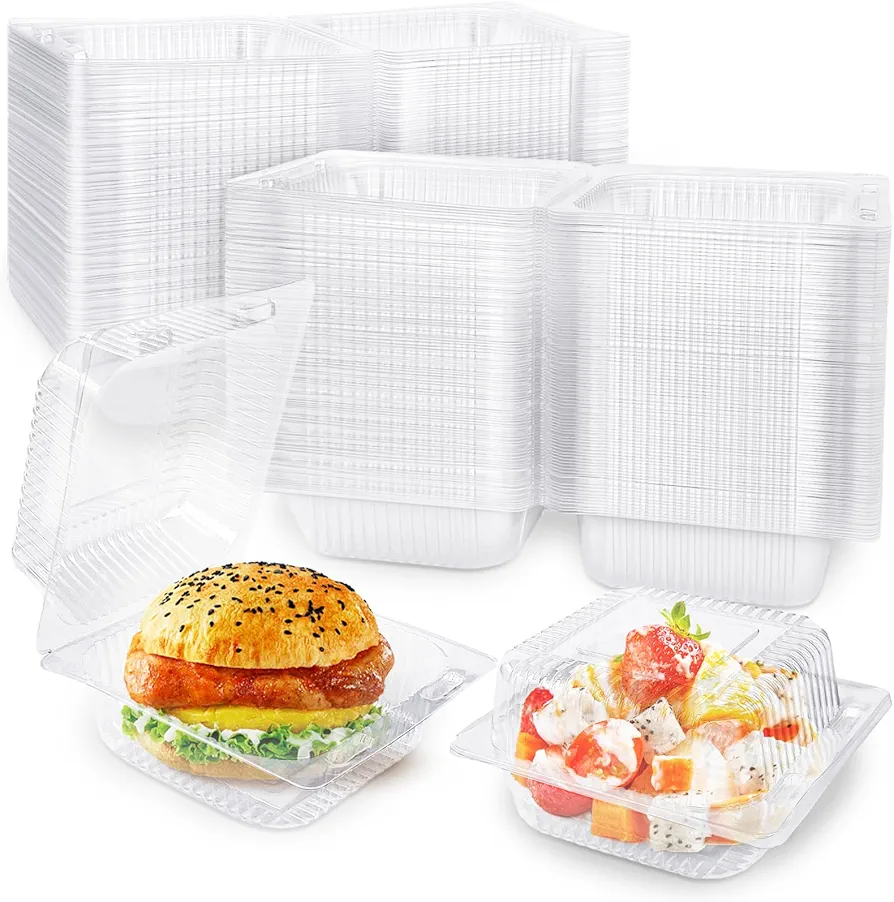 200 PCS Clear Plastic Square Hinged Containers,Disposable To Go Containers with Lids,Clamshell Food Containers for Sandwiches,Dessert,Cakes,Cookies,Salads,Pasta(5.3x4.7x2.8 In)