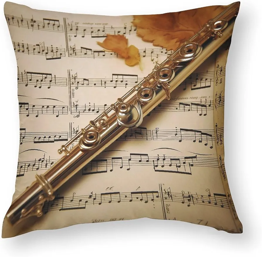 Pillows Cover Square Pillow Cases Cushion Case Flute Music Living Room Sofa Cushion Covers 24"x24"Decorative Throw Pillowcases for Couch Bed and Chair