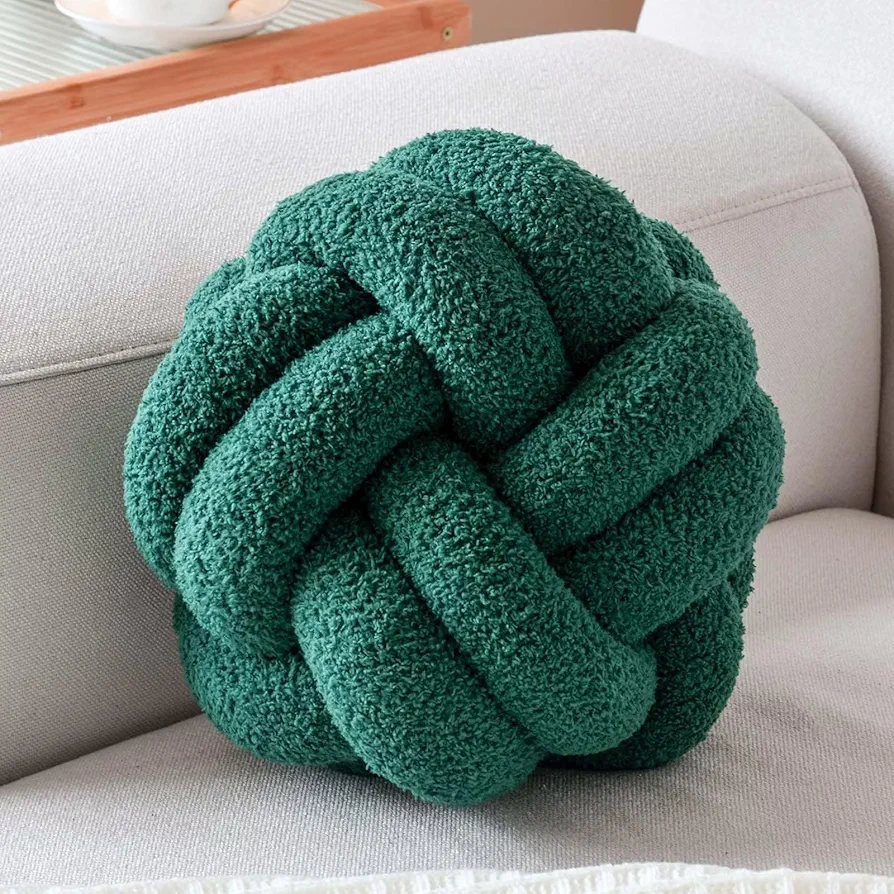 Knot Pillows Ball, 11 Inch Emeralds Green Decorative Throw Pillows, Large Soft Round Plush Knotted Pillows, Cute Handmade Knot Hemisphere Pillow for Home Decor Bedroom, Sofa, Chair