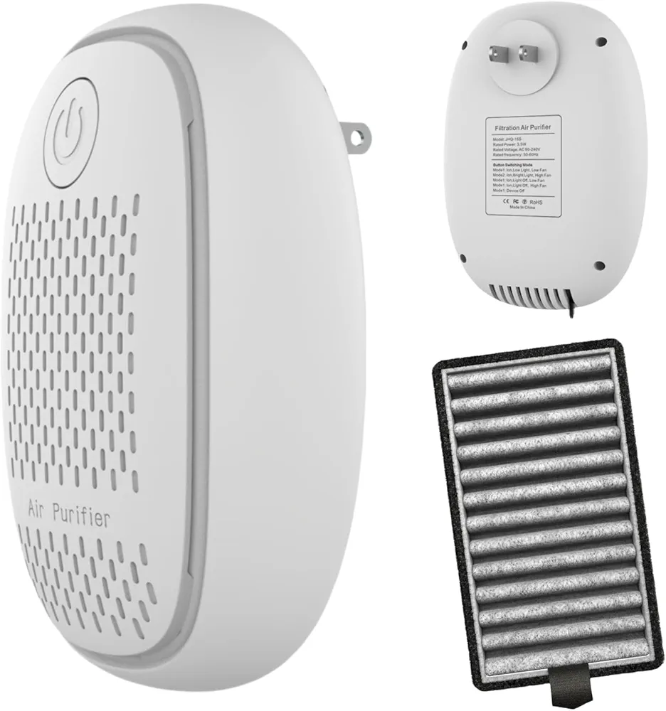 Plug-in Air Purifier,Personal Air Ionizer HEPA Filter, Mini Portable Air Purifier for Home & More Suitable for Bedrooms, Toilets, Living Room,bathrooms,closets,hotel,pet room (1, WHITE)