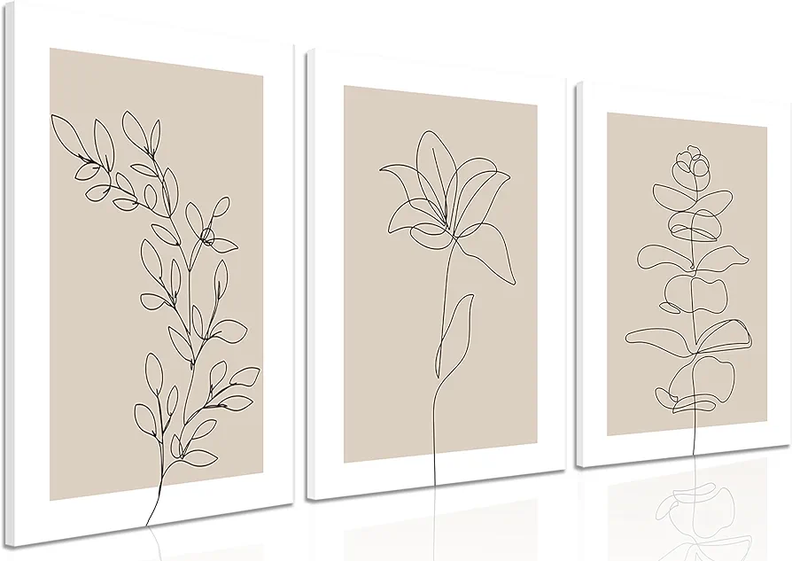 MANPPOP Neutral Botanical Wall Art Set of 3 Flower Minimalist Abstract Botanical Poster Prints Beige Leaf Plant Wall Decor Boho Floral Canvas Line Artwork for Bathroom Bedroom,Living Room 12x16 In