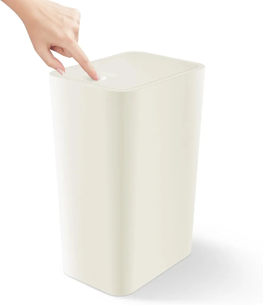 Cesun Bathroom Trash Can with Lid, 4.0 Gallon / 15 Liter Small Garbage Can with Press Top Lid, Plastic Wastebasket with Pop-up Lid for Toilet, Office, Bedroom, Living Room, White