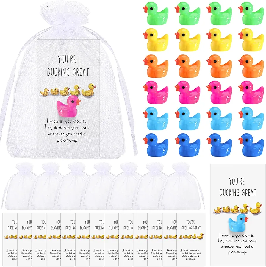 Unittype 72 Pcs Back to School Gift Set You're Great Cheer up Cards with Rubber Duck First Day of School Gift Mini Resin Ducks with Organza Bags Pocket Favors for Students Classroom Rewards