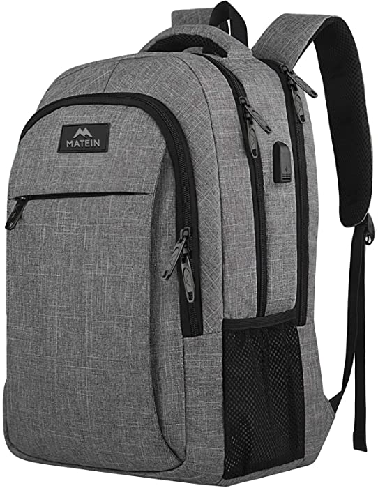 Matein Travel Laptop Backpack, Business Anti Theft Slim Durable Laptops Backpack with USB Charging Port, Water Resistant College School Computer Bag Gifts for Men & Women Fits 15.6 Inch Notebook, Grey